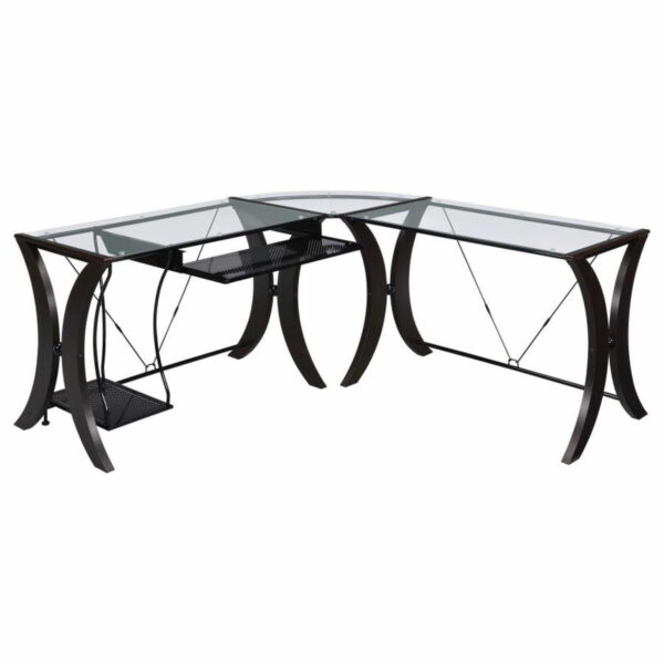 Monterey - Glass Top L-Shape Computer Desk - Cappuccino - Image 10