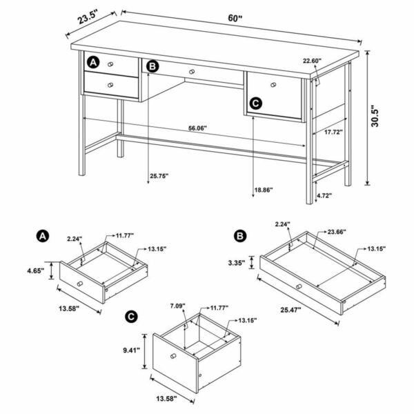 Kemper - 4-Drawer Writing Desk - Salvaged Cabin - Image 8