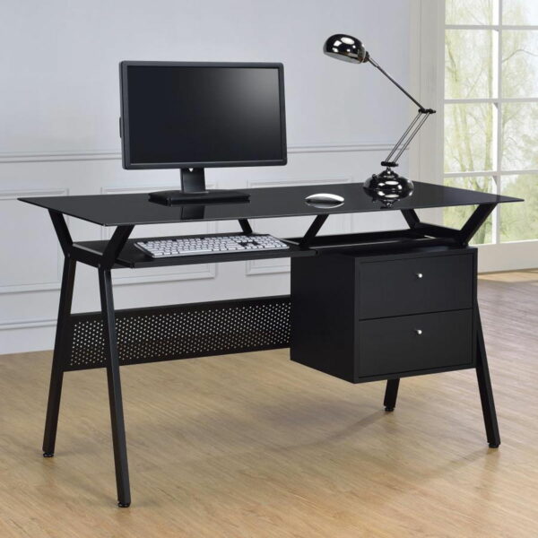 Weaving - 2-Drawer Computer Desk Keyboard Tray - Black - Image 2