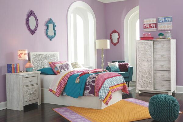 Paxberry - White Wash - Twin Panel Headboard With Bolt On Bed Frame - Image 2