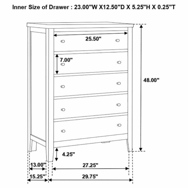 Carlton - 5-Drawer Bedroom Chest - Cappuccino - Image 3
