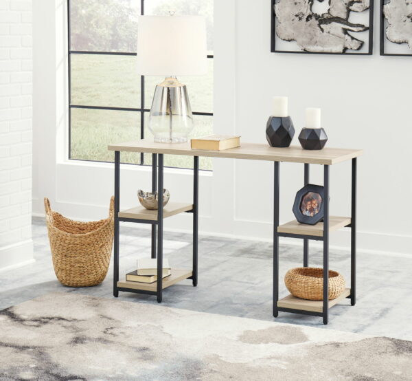 Waylowe - Natural / Black - Home Office Desk - Double-Shelf Pedestal - Image 2