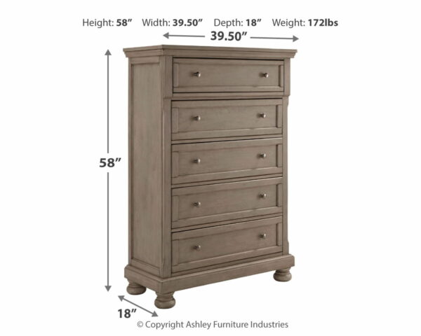 Lettner - Light Gray - Five Drawer Chest - 2-handles - Image 3