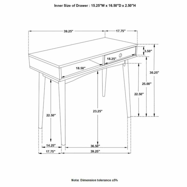 Bradenton - 1-Drawer Wood Writing Desk - White - Image 2