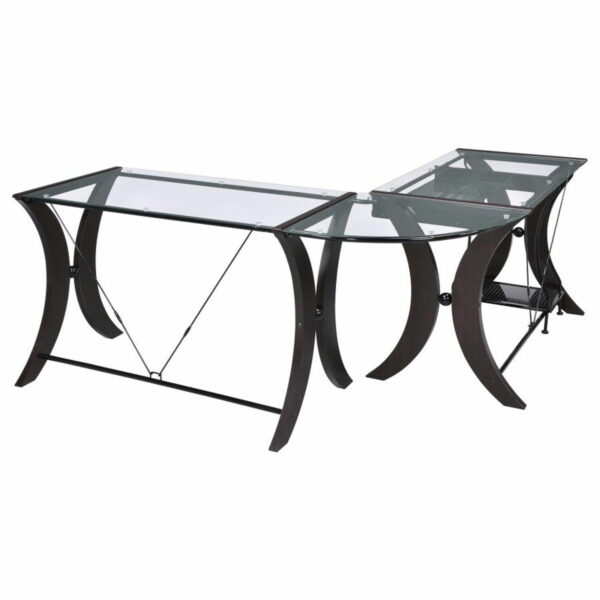 Monterey - Glass Top L-Shape Computer Desk - Cappuccino - Image 6