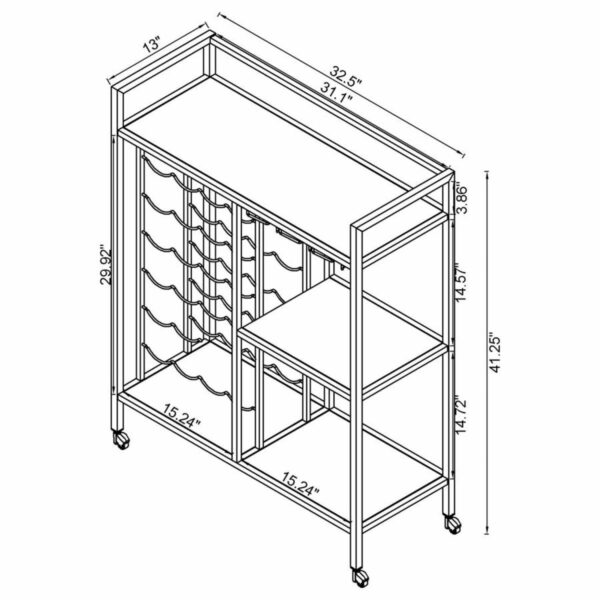 Derion - 3-Tier Rectangular Glass Shelf Metal Bar Cart - Chrome - Image 3