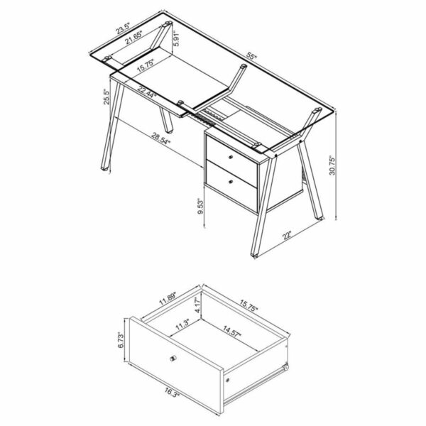 Weaving - 2-Drawer Computer Desk Keyboard Tray - Black - Image 3