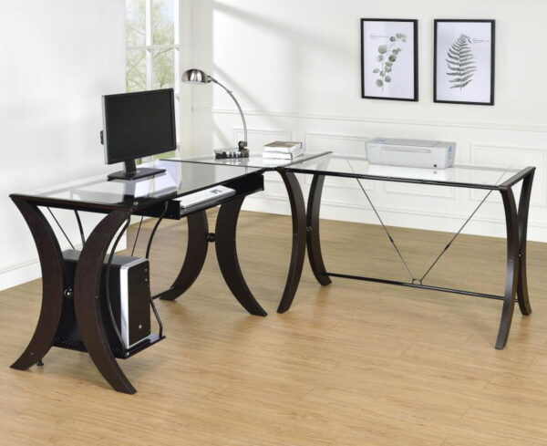 Monterey - Glass Top L-Shape Computer Desk - Cappuccino - Image 8