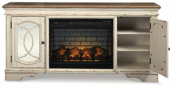 Realyn - Chipped White - 2 Pc. - 74" TV Stand With Electric Infrared Fireplace Insert - Image 2