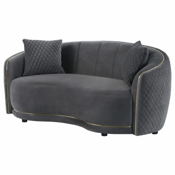 Brookside - Velvet Upholstered Curved Loveseat - Dark Gray - Image 3