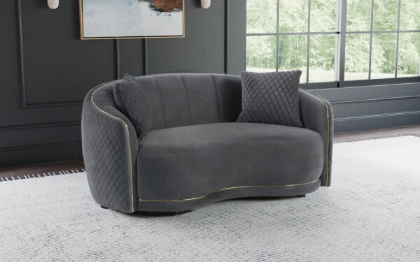 Brookside - Velvet Upholstered Curved Loveseat - Dark Gray - Image 11