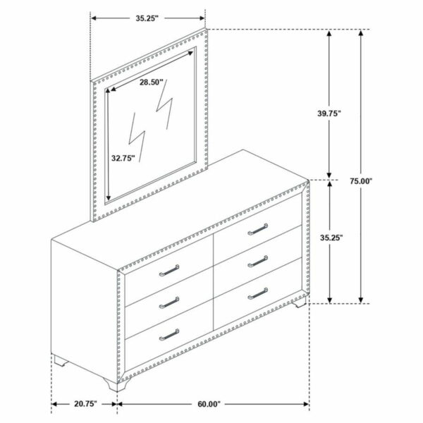 Melody - 6-Drawer Upholstered Dresser With Mirror - Image 9