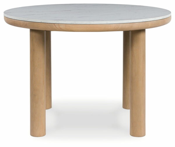 Sawdyn - White / Light Brown - 5 Pc. - Round Dining Room Table, 4 Side Chairs - Image 4