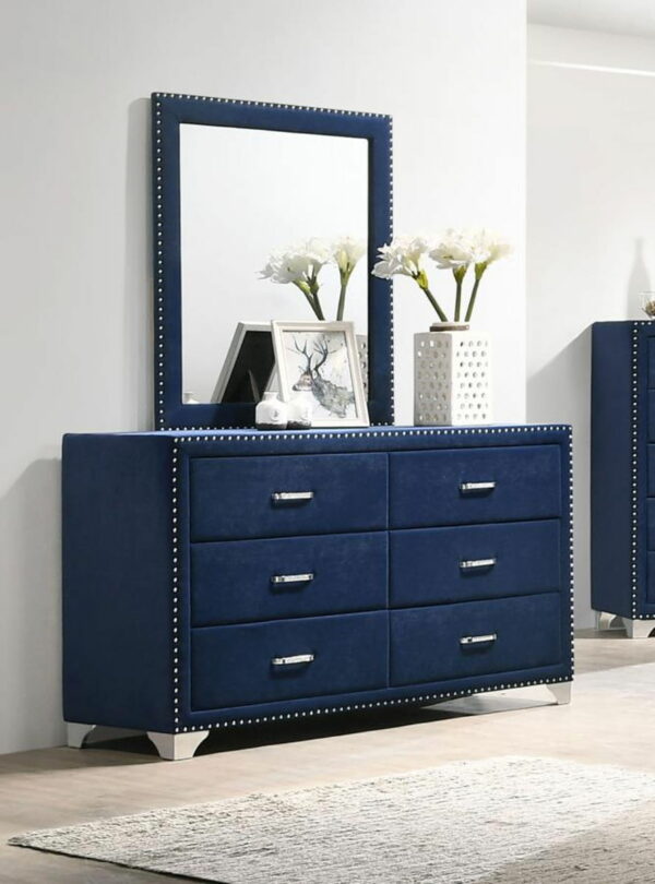 Melody - 6-Drawer Upholstered Dresser With Mirror - Image 11