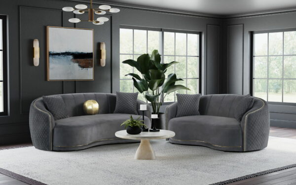 Brookside - Velvet Upholstered Curved Loveseat - Dark Gray - Image 10