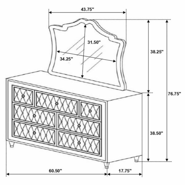 Antonella - 7-Drawer Upholstered Dresser With Mirror - Image 2