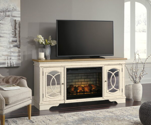 Realyn - Chipped White - 2 Pc. - 74" TV Stand With Electric Infrared Fireplace Insert - Image 3