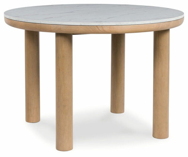 Sawdyn - White / Light Brown - 5 Pc. - Round Dining Room Table, 4 Side Chairs - Image 3