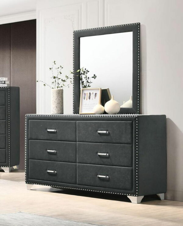 Melody - 6-Drawer Upholstered Dresser With Mirror - Image 4