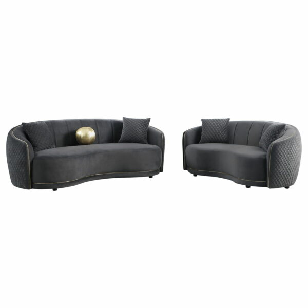 Brookside - Velvet Upholstered Curved Loveseat - Dark Gray - Image 8