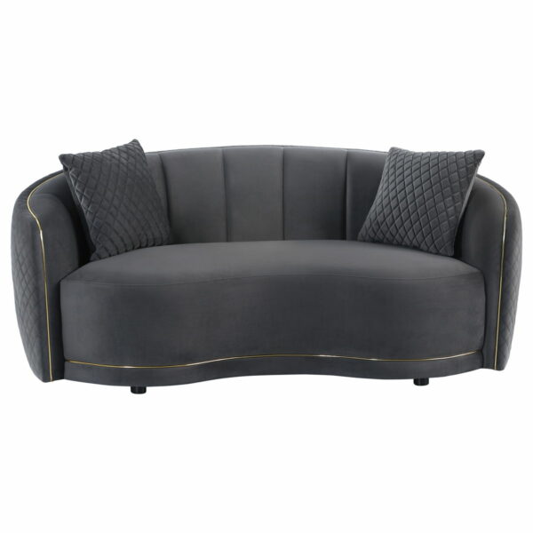 Brookside - Velvet Upholstered Curved Loveseat - Dark Gray - Image 12
