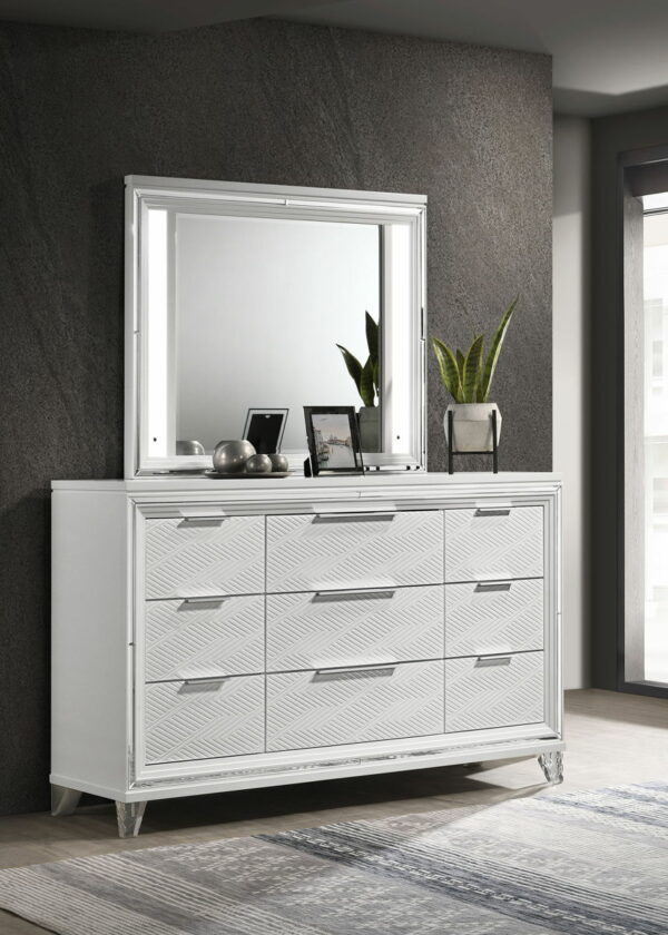 Marmore - 9-Drawer Dresser And LED Mirror - White - Image 2