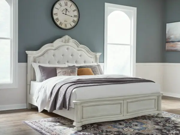 Montelaine - Antique White - King Upholstered Panel Bed - Image 5