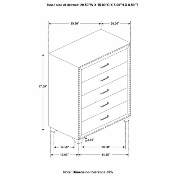 Melody - 5-Drawer Bedroom Chest - Image 3
