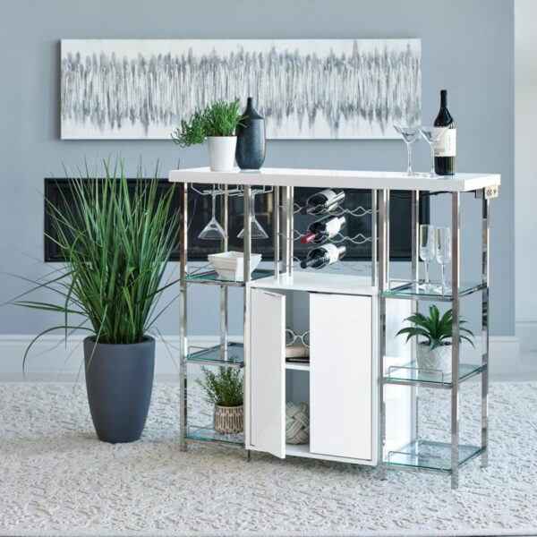 Gallimore - 2 Door Bar Cabinet Wine Storage - White High Gloss - Image 2