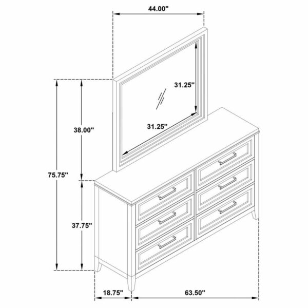 Marielle - 6-Drawer Dresser With Mirror - Distressed White - Image 6