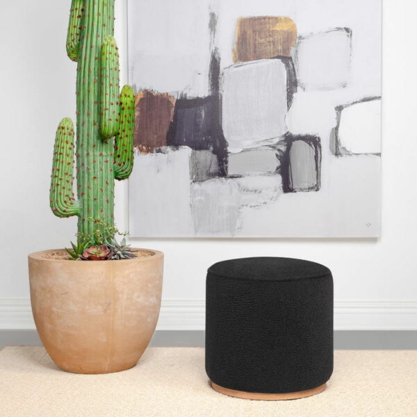 Zena - Faux Sheepskin Upholstered Round Ottoman - Image 5