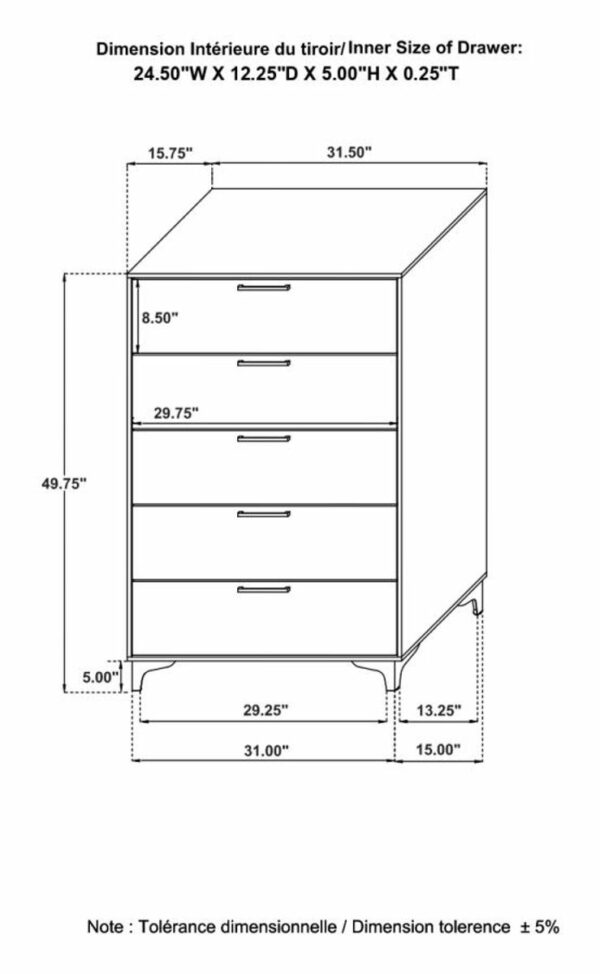 Kendall - 5-Drawer Bedroom Chest - Image 6