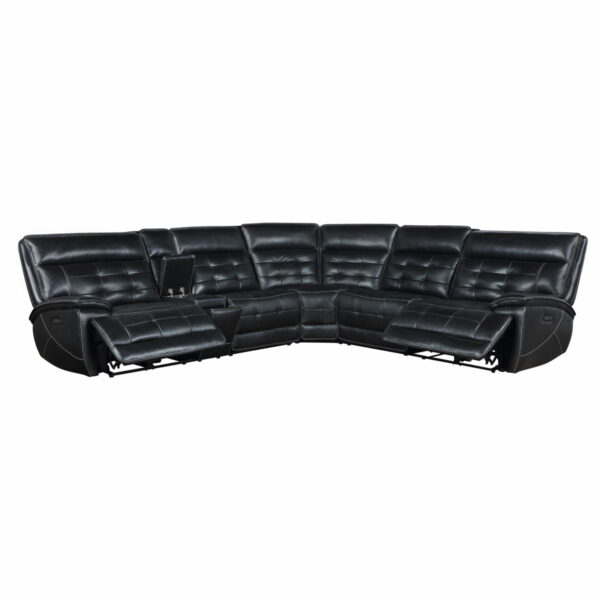 Hewitt - Leather Upholstered Power Reclining Sectional - Black - Image 2