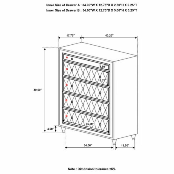 Antonella - 5-Drawer Bedroom Chest - Image 2