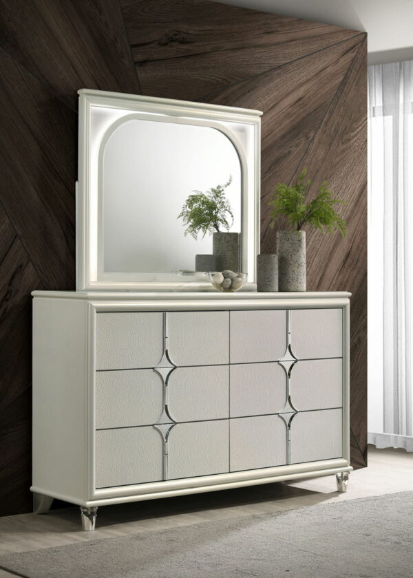 Olivia - 6-Drawer Dresser And LED Mirror - Pearl White - Image 11