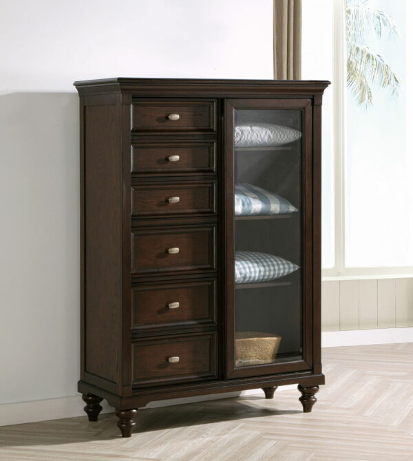Andover - 6-Drawer Tempered Glass Door Chest - Dark Oak - Image 3