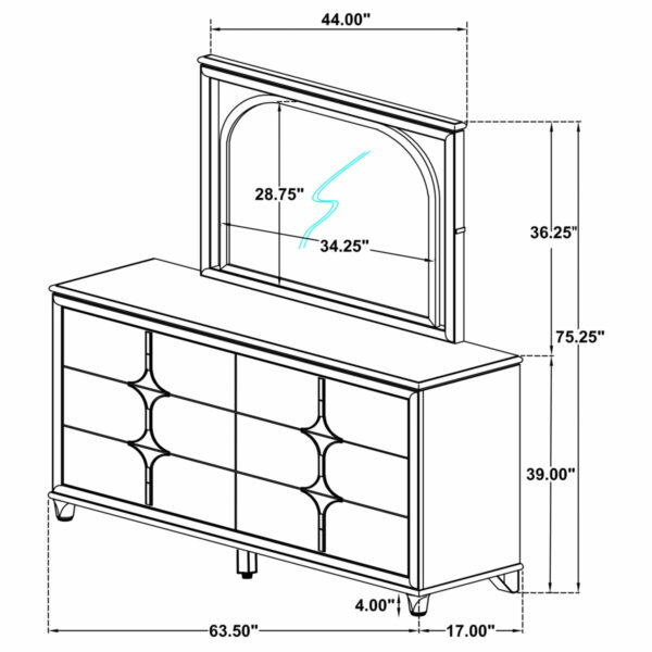 Olivia - 6-Drawer Dresser And LED Mirror - Pearl White - Image 8