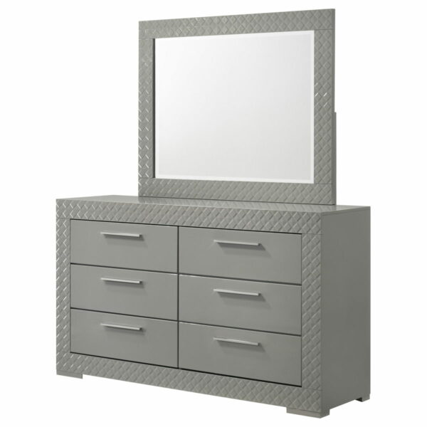 Ives - 6-Drawer Dresser And Mirror - Gray High Gloss - Image 5