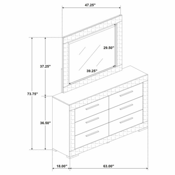 Ives - 6-Drawer Dresser And Mirror - Gray High Gloss - Image 9