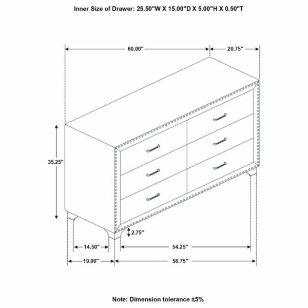 Melody - 6-Drawer Upholstered Dresser - Image 3