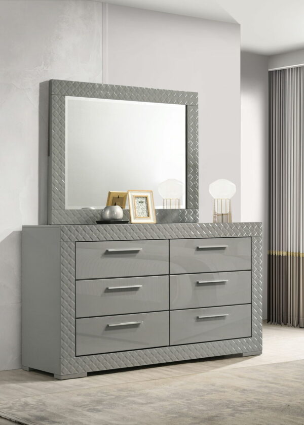 Ives - 6-Drawer Dresser And Mirror - Gray High Gloss - Image 10