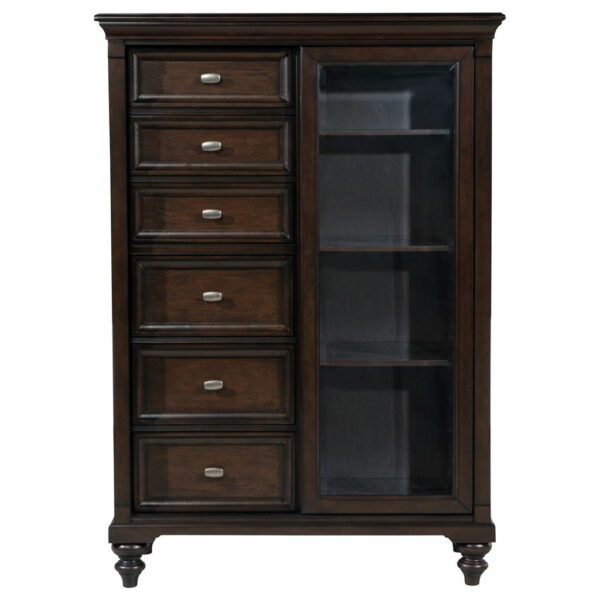 Andover - 6-Drawer Tempered Glass Door Chest - Dark Oak - Image 9