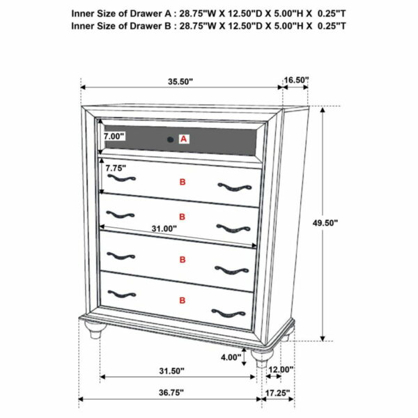 Barzini - 5-Drawer Bedroom Chest - Image 4