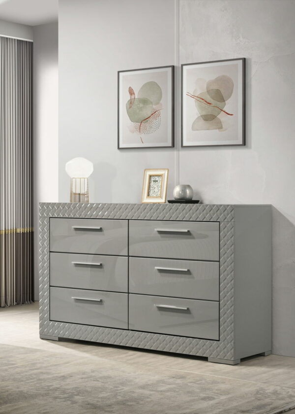 Ives - 6-Drawer Dresser Cabinet - Gray High Gloss - Image 2