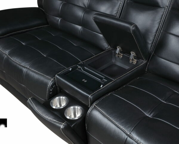 Hewitt - Leather Upholstered Power Reclining Sectional - Black - Image 7