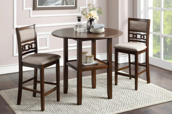 Gia - 3 Piece Dining Set (Counter Drop Leaf Table & 2 Chairs) - Cherry - Fabric - Image 9