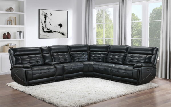 Hewitt - Leather Upholstered Power Reclining Sectional - Black - Image 9