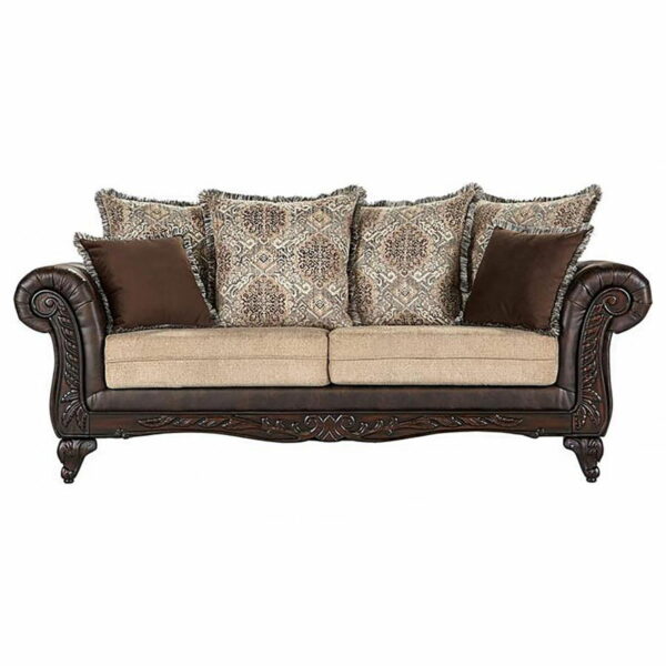Elmbrook - Upholstered Rolled Arm Sofa Set With Intricate Wood - Image 2