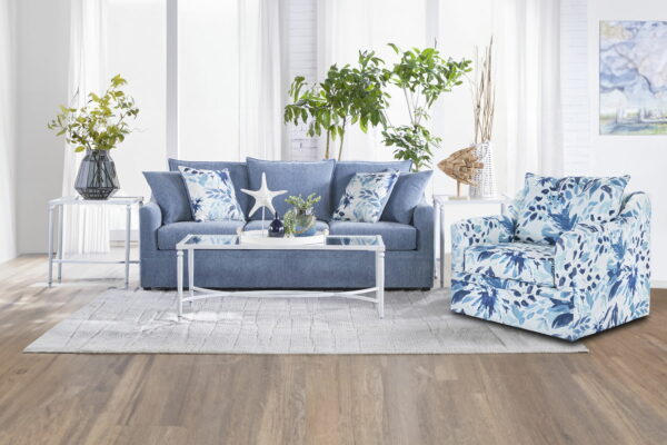 Sylvie - 2 Piece Living Room Set (Sofa & Swivel Chair) - Blue And White Print - Image 6