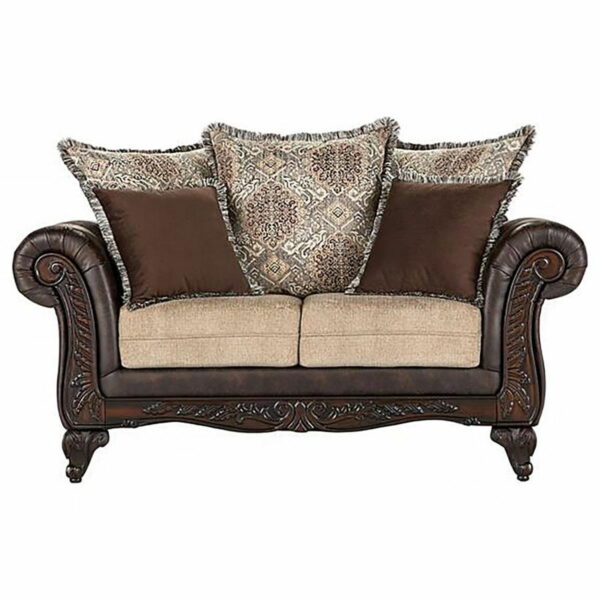 Elmbrook - Upholstered Rolled Arm Sofa Set With Intricate Wood - Image 3